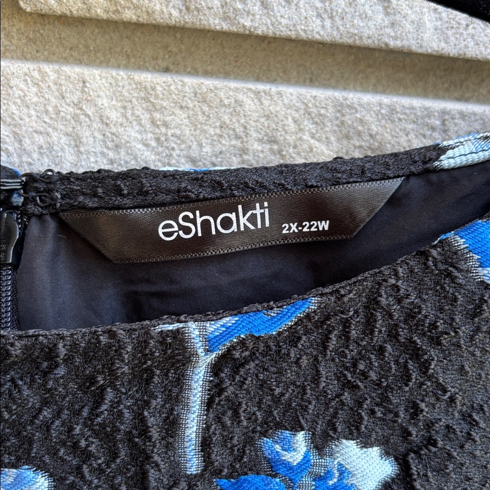eShakti Black Mini Dress with Blue Floral Embroidery - Picture 7 of 11